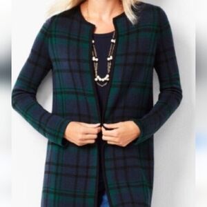Talbots BLACK WATCH PLAID OPEN-FRONT 100% MERINO Wool CARDIGAN Pattie Medium